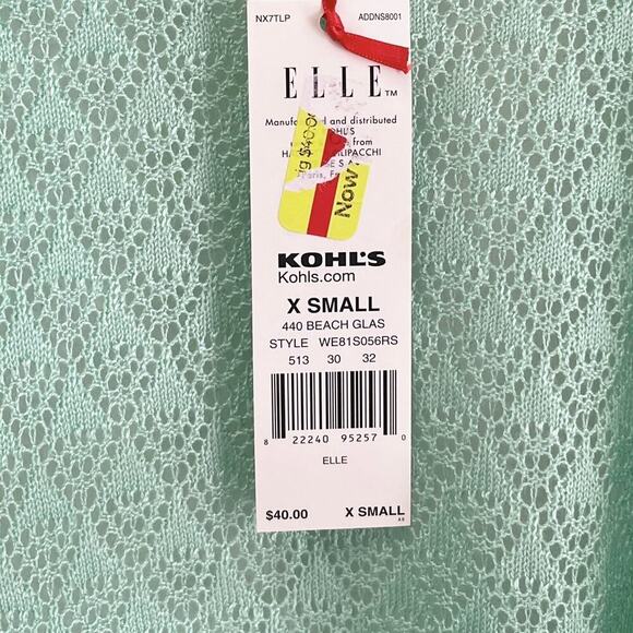 Elle Women's Cardigan Sweater XS Mix Stitch Flyaway Mint Green Open Elbow Sleeve - Picture 9 of 11